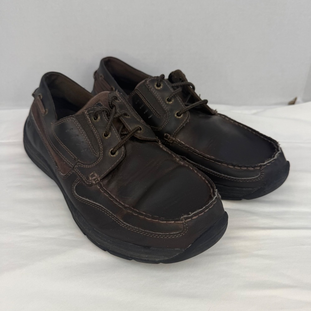 Skechers Relaxed Fit Mens Boat Shoes Dark Brown Leather Loafers 64114 Size 13